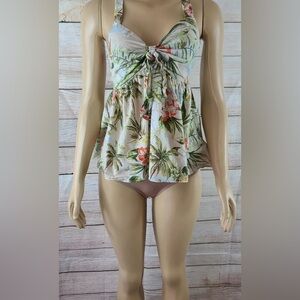 Zara Basic Denim Floral Peplum Sleeveless  Tank Top Size XS